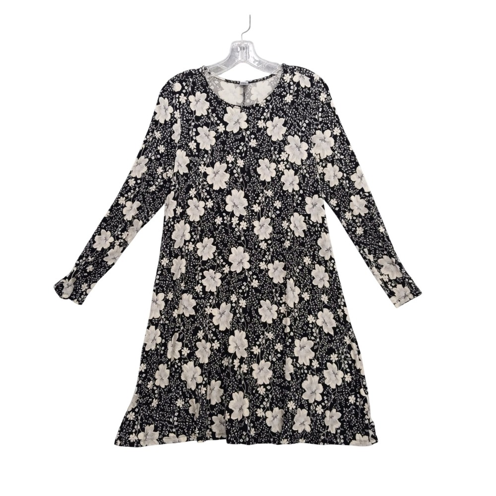 Old Navy Floral Print Long Sleeve Casual Dress Black White Flowers Size S‎